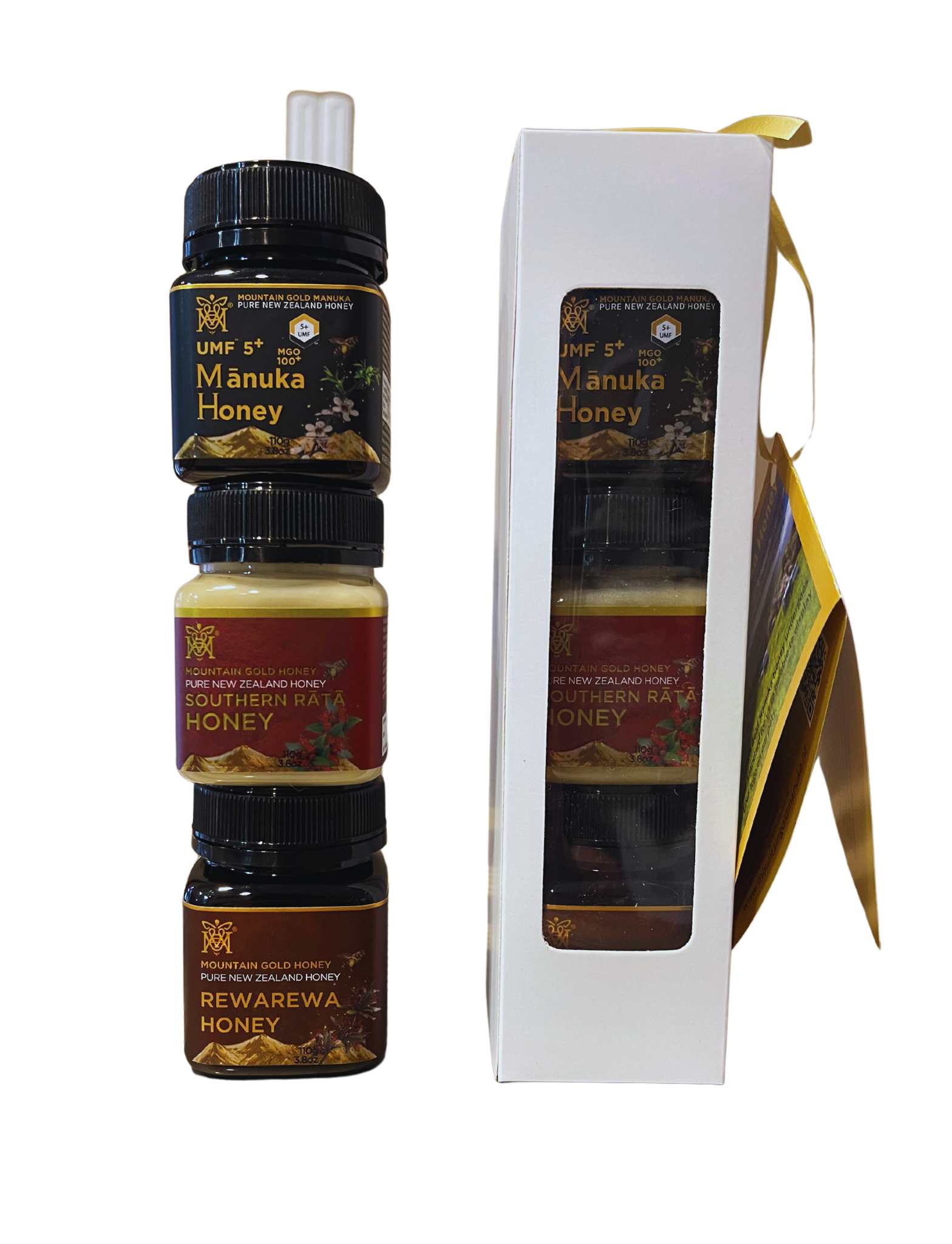 Mountain Gold UMF 5+ Manuka-, Southern Rata- und Rewarewa-Honig-Geschenkpaket