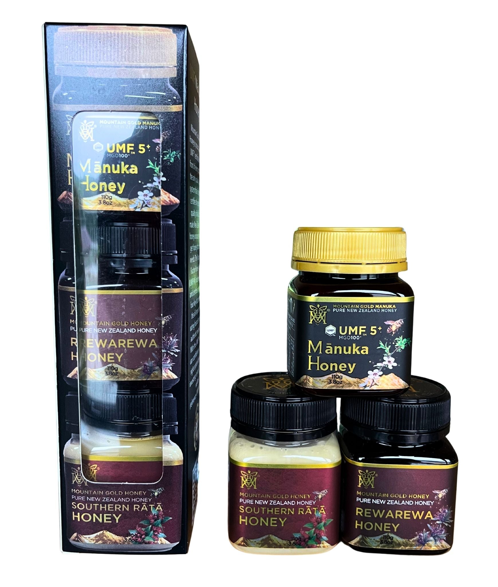 Mountain Gold UMF 5+ Manuka, Southern Rata and Rewarewa Honey Gift Pack