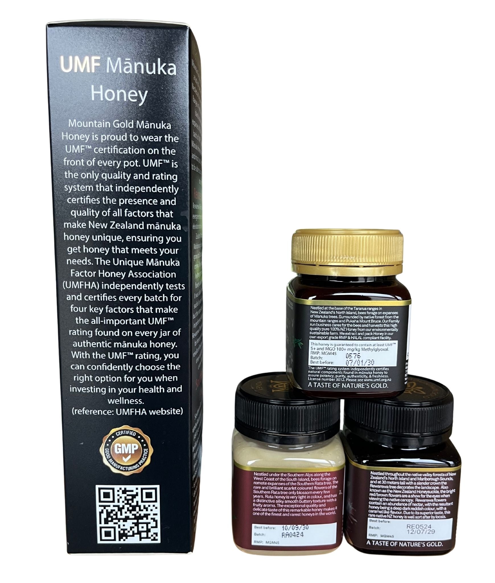 Mountain Gold UMF 5+ Manuka, Southern Rata and Rewarewa Honey Gift Pack