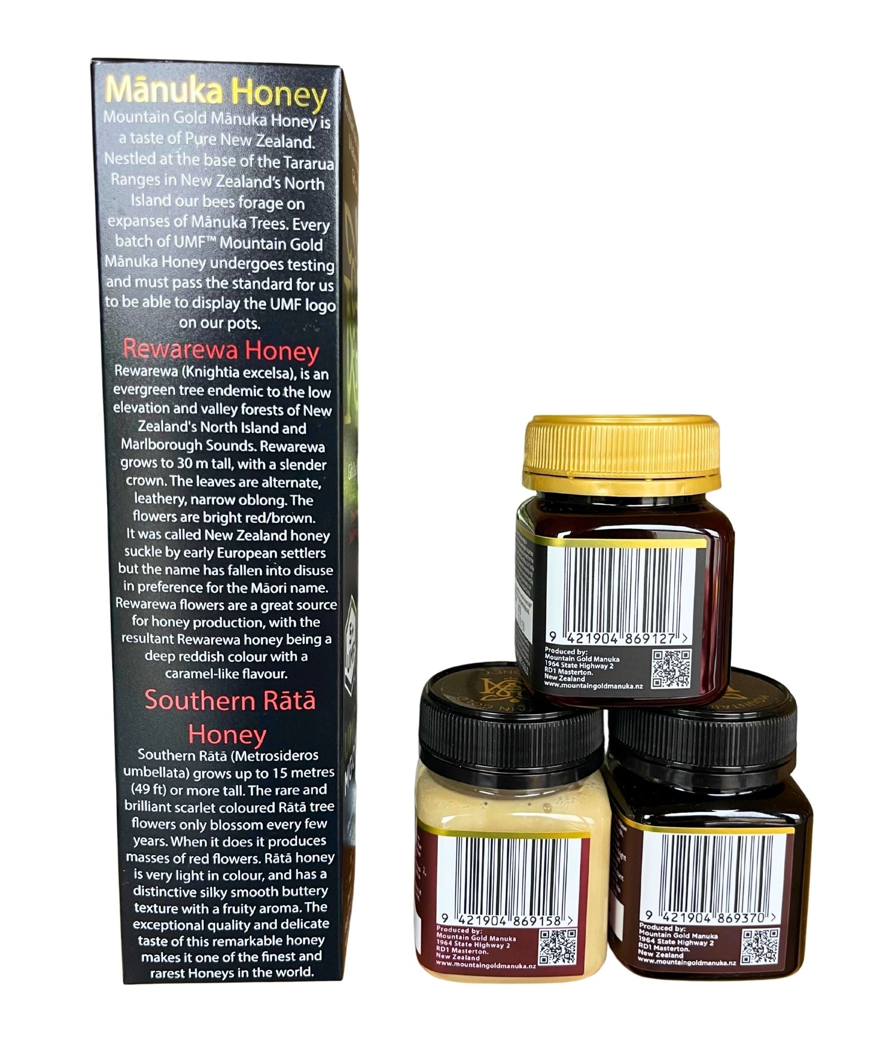 Mountain Gold UMF 5+ Manuka, Southern Rata and Rewarewa Honey Gift Pack