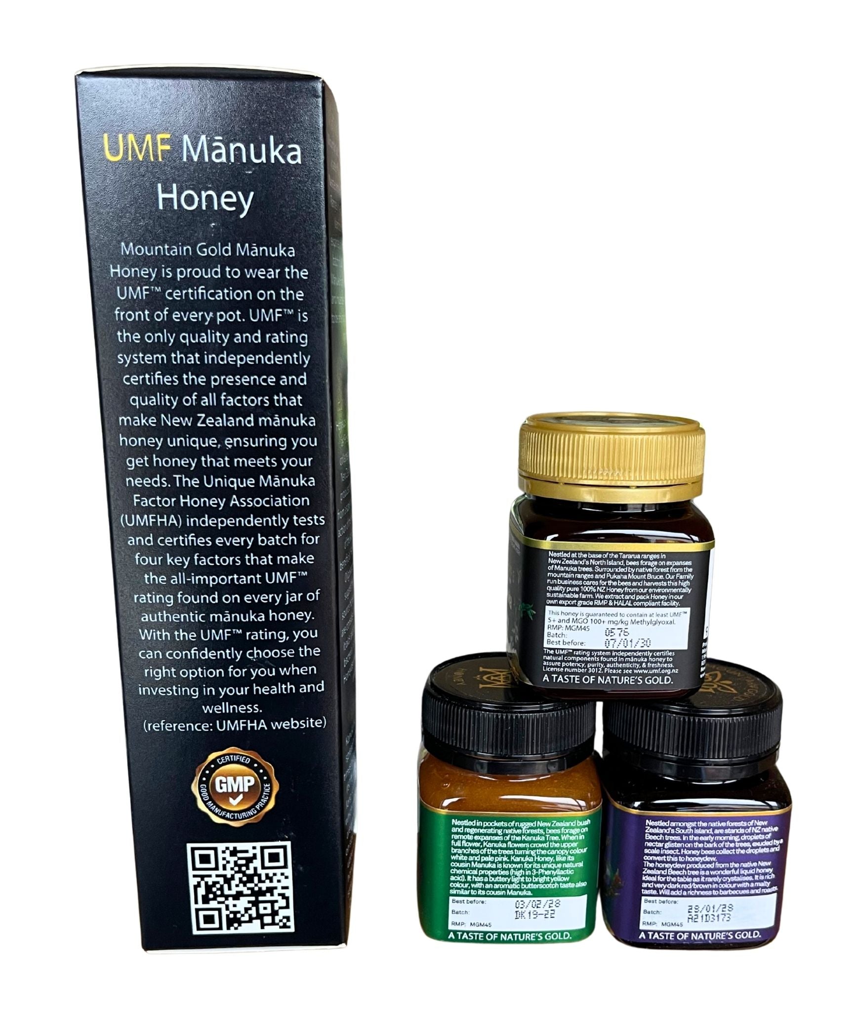 Mountain Gold UMF 5+ Manuka, Kanuka, and Beech Honeydew Honey Gift Pack