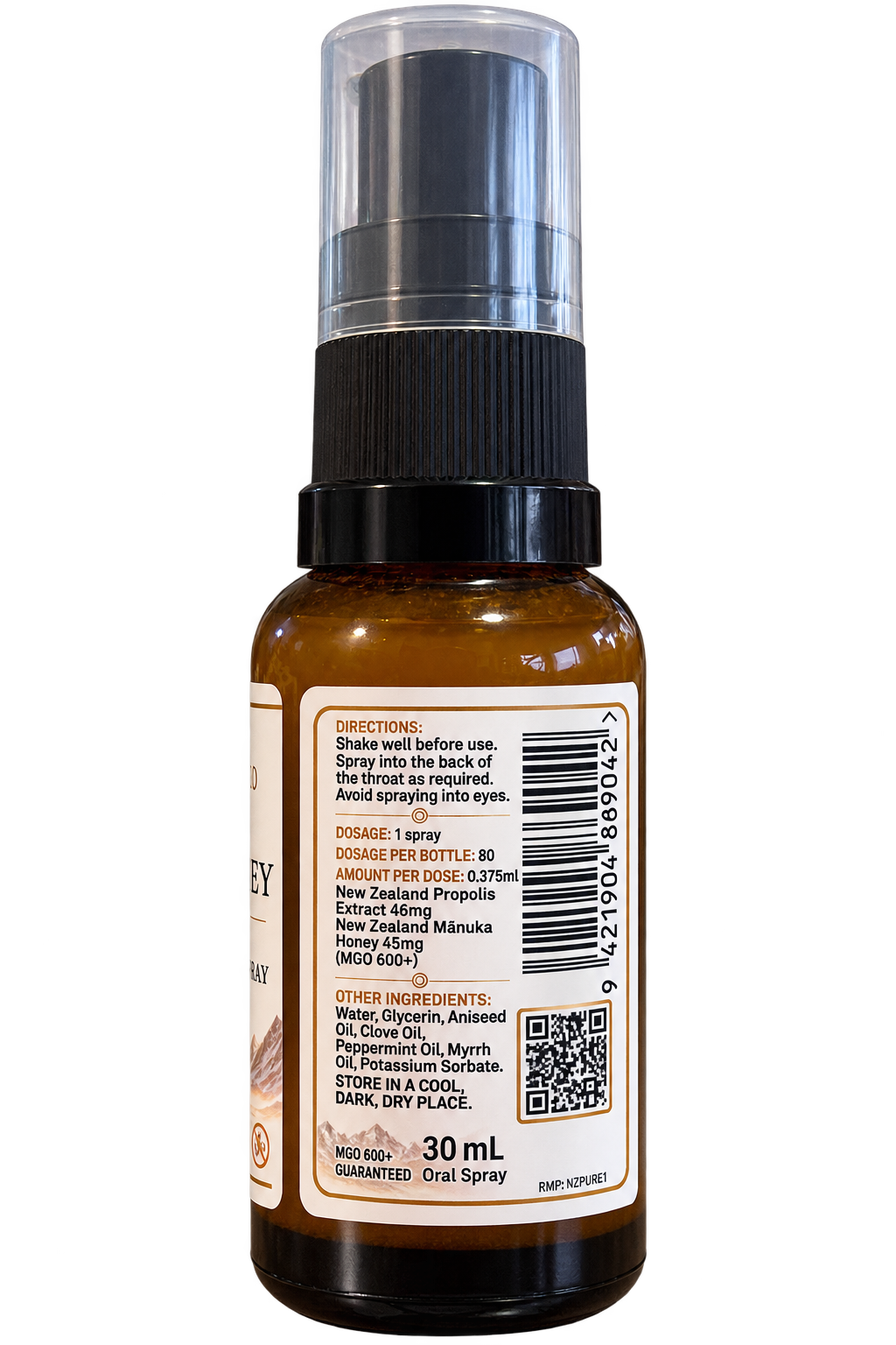 Throat Spray - Mountain Gold Mānuka Honey MGO 600+ with Propolis & Myrrh 30ml